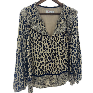 Vineyard Vines Cheetah Navy Flowy Blouse Large